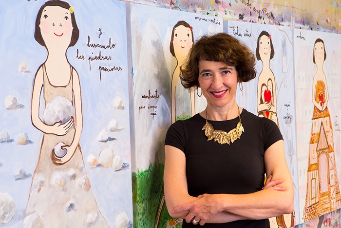 Spanish artist Eva Armisen poses in her atelier in Spain in May 2017.